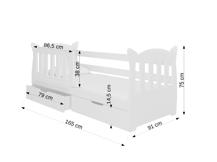 Detská posteľ 160x75 cm Lenka (s roštom a matracom) (biela + sivá)