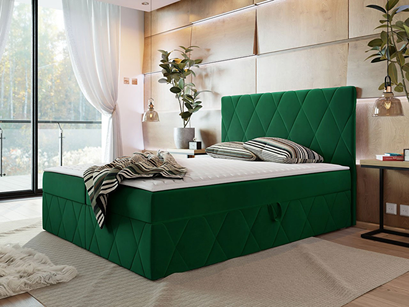 Manželská posteľ 180 cm Mirjan Tibor (tmavozelená ) (s roštom, matracom a úl. priestorom)