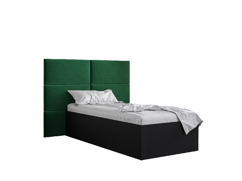 Jednolôžková posteľ s čalúneným čelom 90 cm Brittany 2 (čierna matná + zelená) (s roštom)