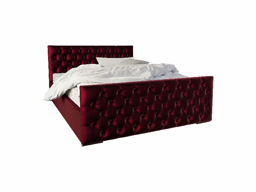 Manželská posteľ 160 cm Velva (bordová) (s roštom a úložným priestorom)