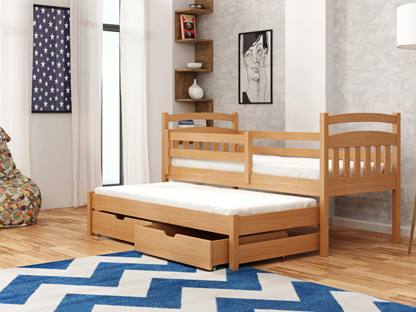 Detská posteľ 80 x 180 cm MADDIE (s roštom a úl. priestorom) (buk)