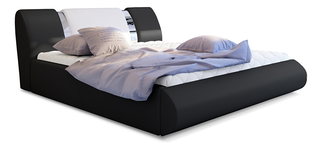 Manželská posteľ 160 cm Fabio (čierna + biela) (s roštom a úl. priestorom)
