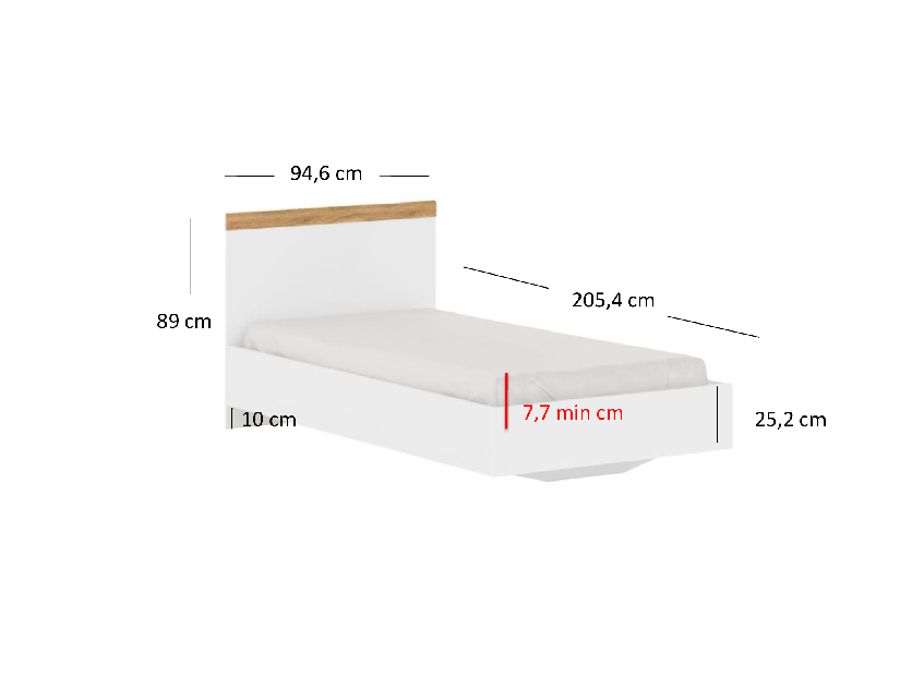 Jednolôžková posteľ 90 cm Vina (biela + dub wotan) (bez roštu a matraca)