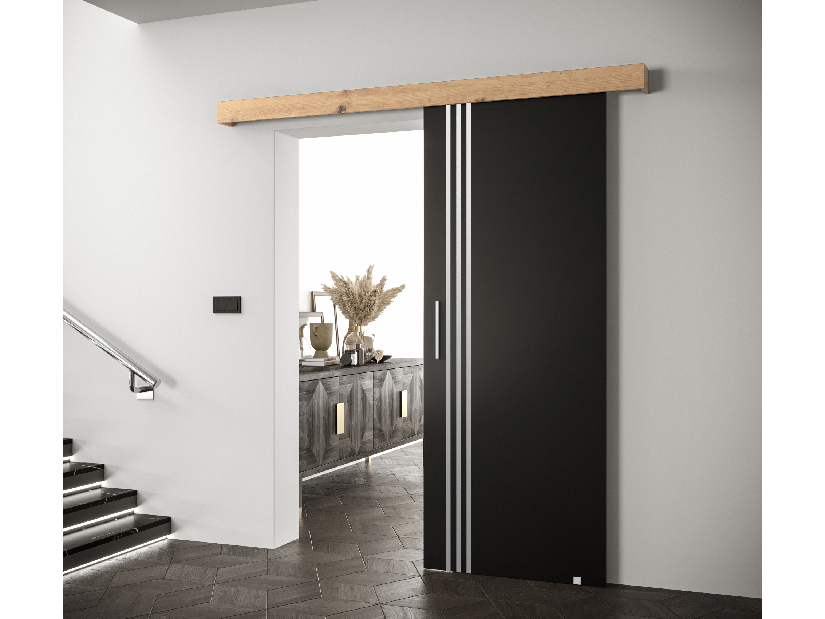 Posuvné dvere 90 cm Sharlene VI (čierna matná + dub artisan + strieborná)