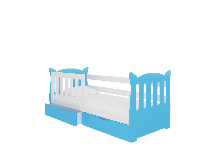 Detská posteľ 160x75 cm Lenka (s roštom a matracom) (biela + modrá)