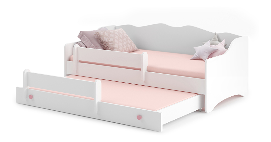 Rozkladacia detská posteľ 160x80 cm Ester II (s roštom a matracom) (biela + ružová)