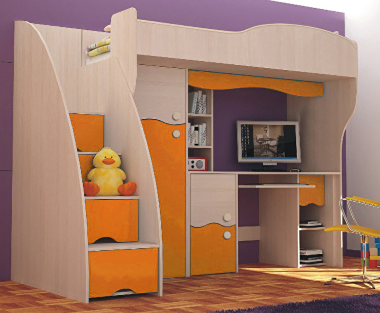 Poschodová posteľ 80 cm Eman oranžová (s PC stolíkom)