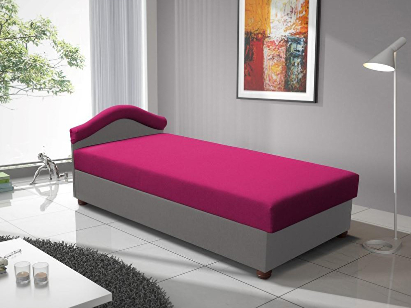 Jednolôžková posteľ (váľanda) 80 cm Aurum (ružová + sivá)