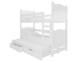Poschodová detská posteľ 180x75 cm Lukrécia (s roštom a matracom) (biela)