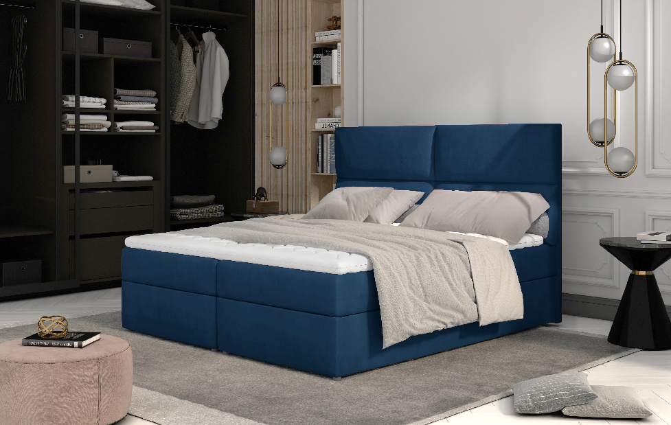 Manželská posteľ Boxspring 165 cm Alyce (modrá) (s matracmi)