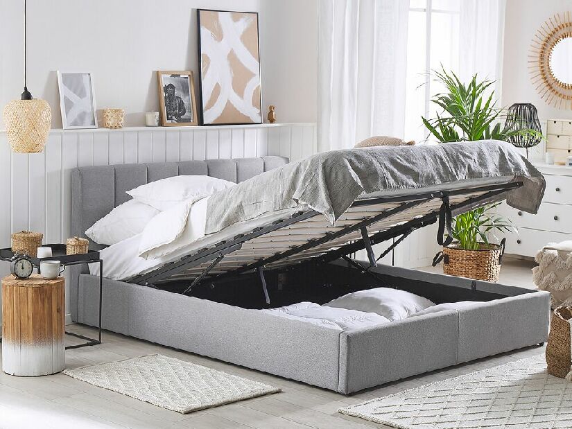 Manželská posteľ 140 cm DARGAN (sivá) (textil) (s roštom a úl. priestorom)