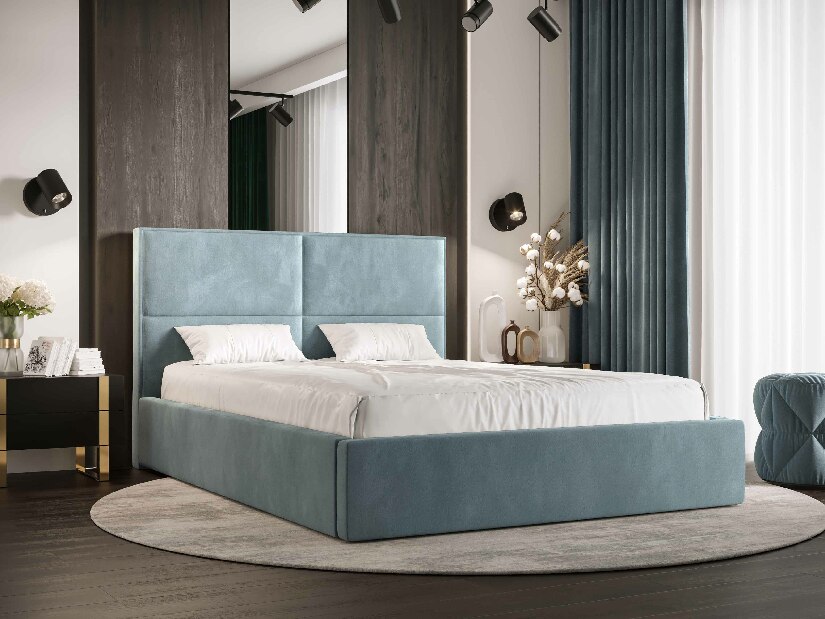 Manželská posteľ 180 cm Alfonso (modrá) (s roštom a úložným priestorom)