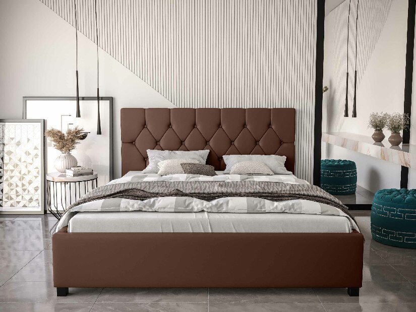 Manželská posteľ 180 cm Sylvie (hnedá) (s roštom a úložným priestorom)