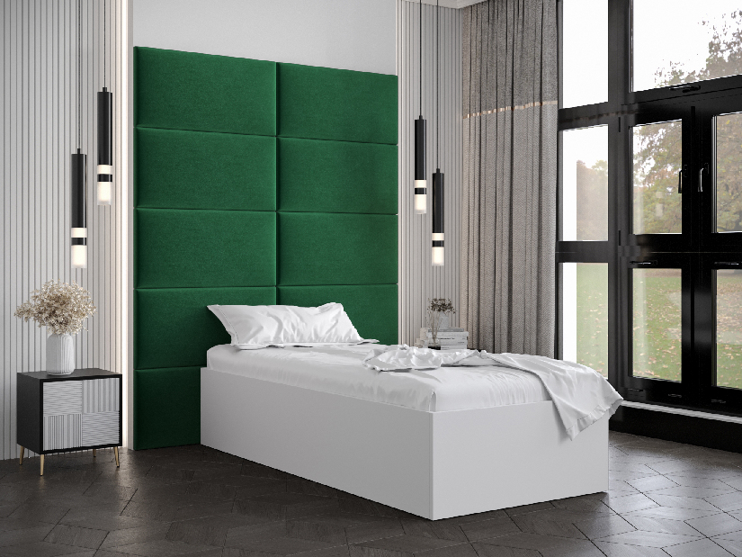 Jednolôžková posteľ s čalúneným čelom 90 cm Brittany 1 (biela matná + zelená) (s roštom)