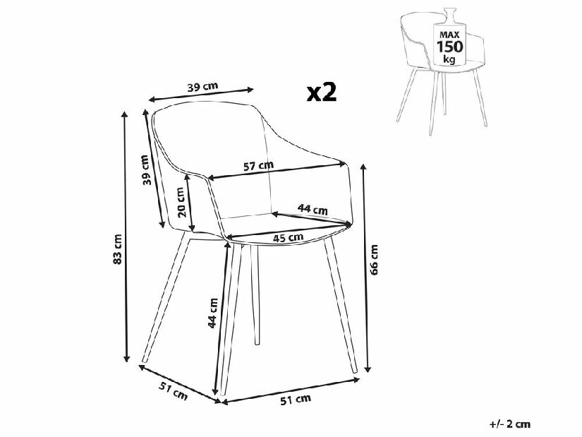 Set 2 ks jedálenských stoličiek Fonza (svetlozelená)