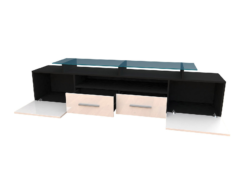 TV stolík + skrinka Mirjan Blaise (čierny + čierny lesk) (osvetlenie LED biele)
