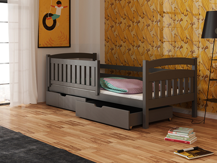 Detská posteľ 90 x 200 cm Phil (s roštom a úl. priestorom) (grafit)