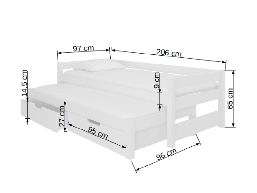 Rozkladacia detská posteľ 200x90 cm Fifo (s roštom a matracom) (biela + sivá)
