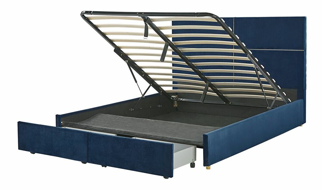 Manželská posteľ 160 cm Vissarion (modrá) (s roštom a úložným priestorom)