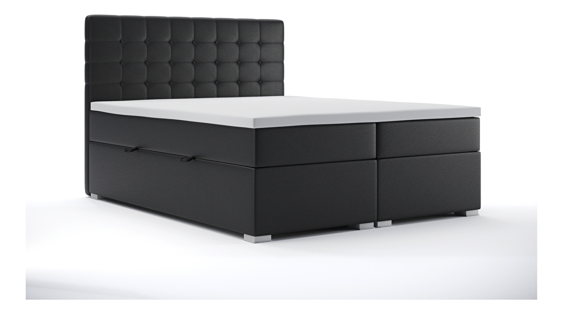 Kontinentálna posteľ 180 cm Clady (čierna ekokoža) (s úložným priestorom)