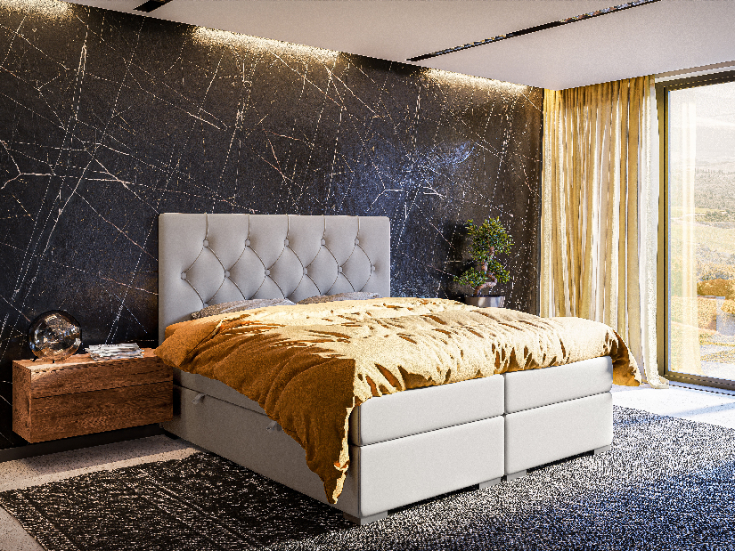 Kontinentálna posteľ 180 cm Ronda (čierna ekokoža) (s úložným priestorom)