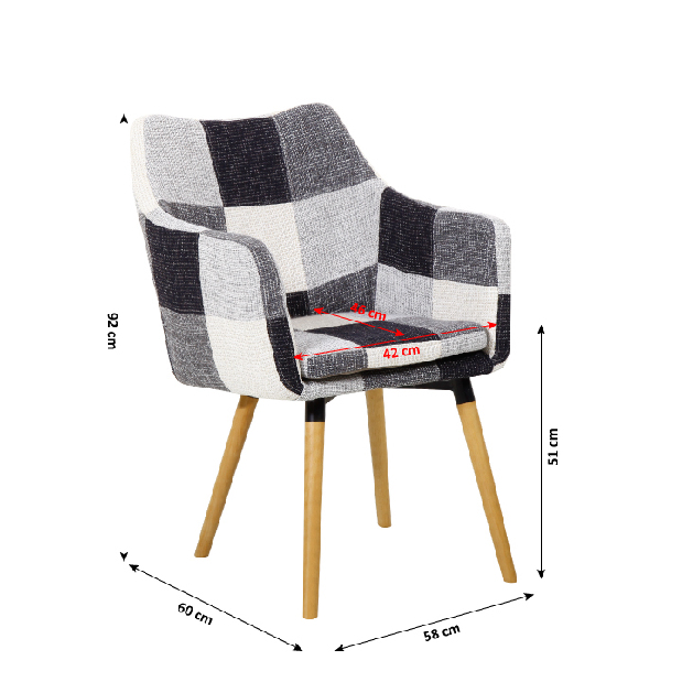 Jedálenská stolička Lardo (čierno biely patchwork) *výpredaj