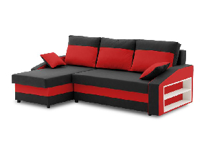 Rohová sedačka Hafiz (čierna + červená) (s poličkou) (L)