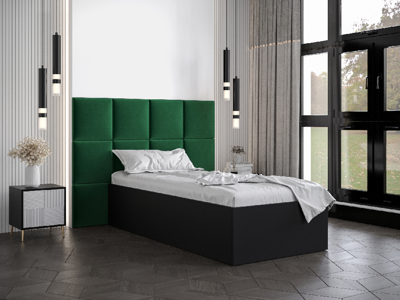 Jednolôžková posteľ s čalúneným čelom 90 cm Brittany 4 (čierna matná + zelená) (s roštom)