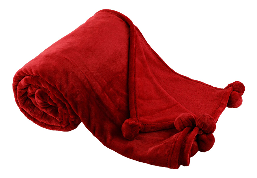 Plyšová deka s brmbolcami 150x200 cm Loang (bordová)