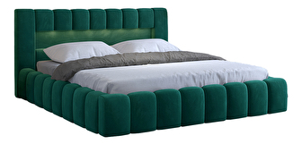 Manželská posteľ 160 cm Luxa (tmavozelená) (s roštom, úl. priestorom a LED)