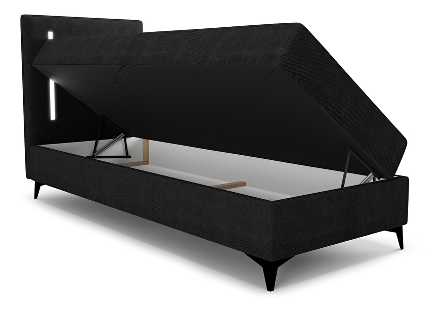 Jednolôžková posteľ 80 cm Ortega Bonell (čierna) (s roštom, s úl. priestorom) (s LED osvetlením)