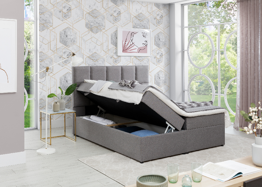 Kontinentálna posteľ 180 cm Galasa (sivá) (s matracmi a úl. priestorom)