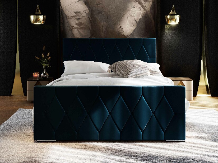Manželská posteľ 180 cm Alex (tmavomodrá) (s roštom a úložným priestorom)