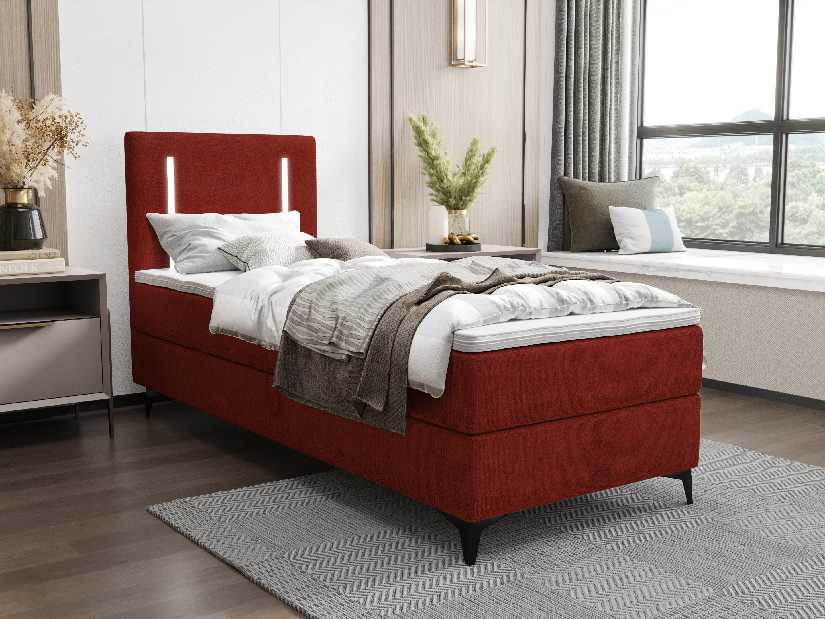 Jednolôžková posteľ 90 cm Ortega Comfort (červená) (s roštom a matracom, s úl. priestorom) (s LED osvetlením)