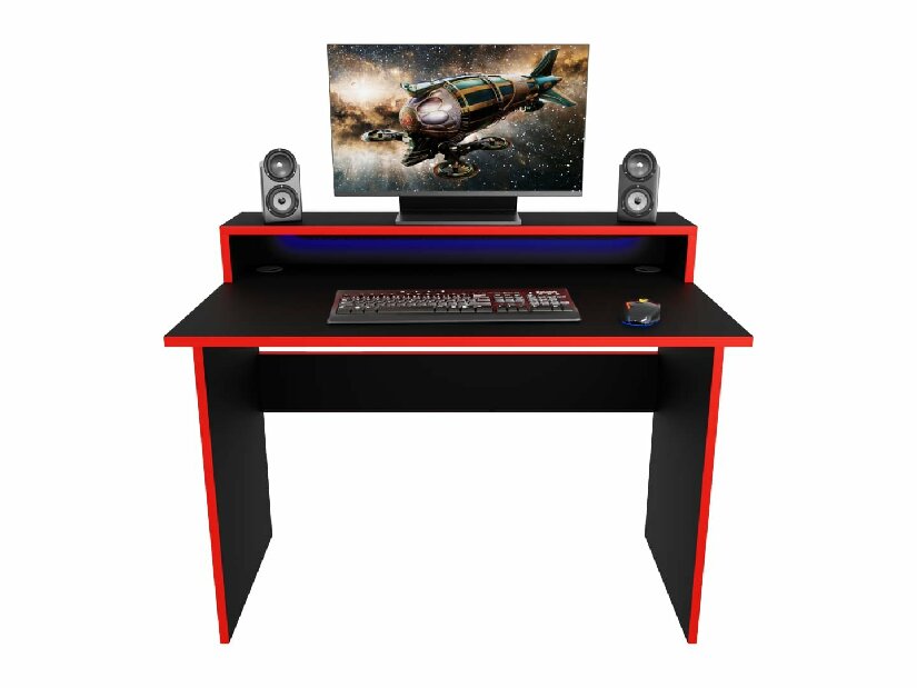 Herný pc stôl Adapt (čierna + červená) (s RGB LED osvetlením)