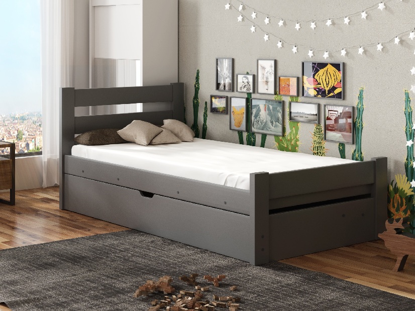 Detská posteľ 80 x 180 cm Nia (s roštom a úl. priestorom) (grafit)