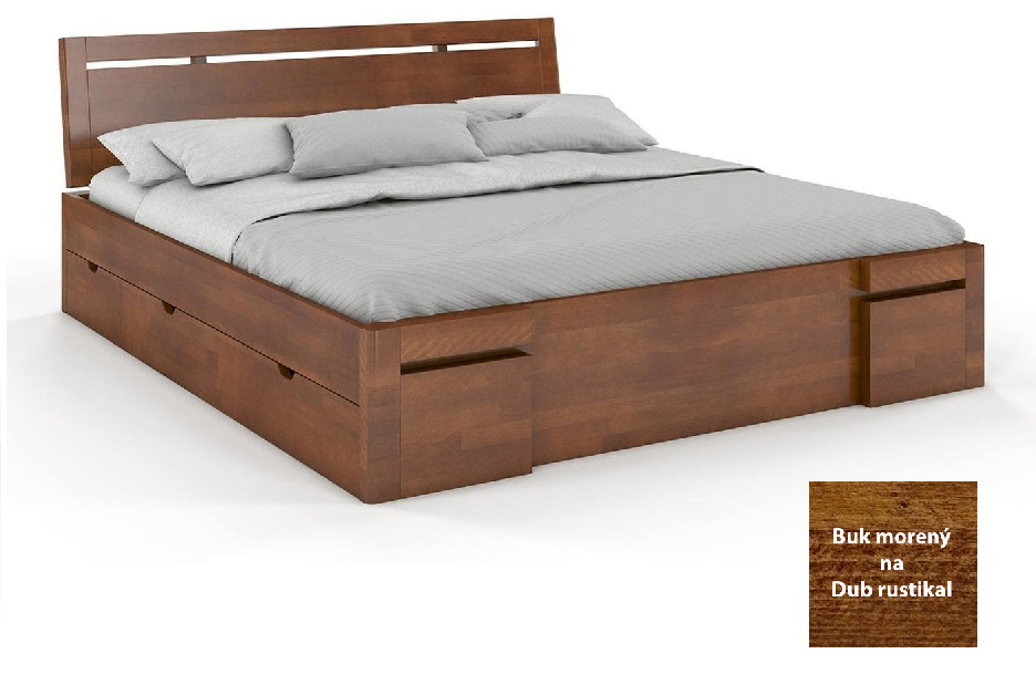 Manželská posteľ 180 cm Naturlig Bokeskogen High Drawers (buk morený na dub rustikal) (s roštom) *výpredaj