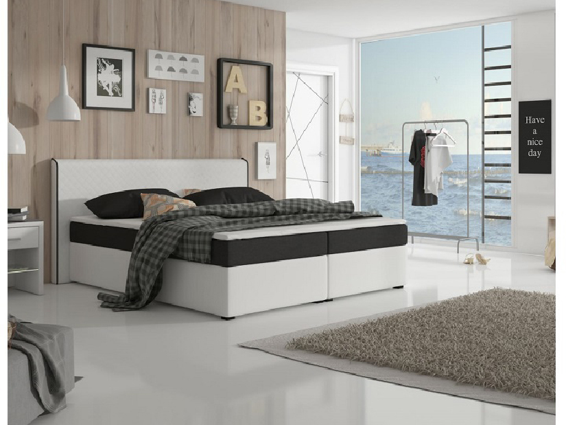 Manželská posteľ Boxspring 180 cm Novara komfort (biela + čierna) (s matracom a roštom) *výpredaj