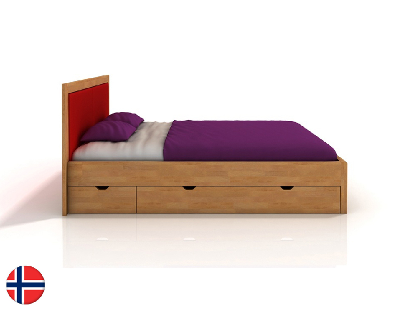 Manželská posteľ 200 cm Naturlig Manglerud High Drawers (buk)