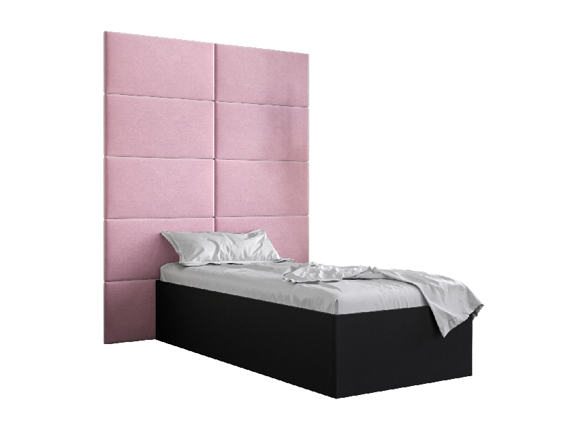 Jednolôžková posteľ s čalúneným čelom 90 cm Brittany 1 (čierna matná + ružová) (s roštom)