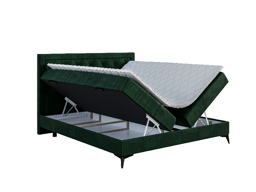 Kontinentálna posteľ 160 cm Dustin (tmavozelená) (s matracom a úl. priestorom)