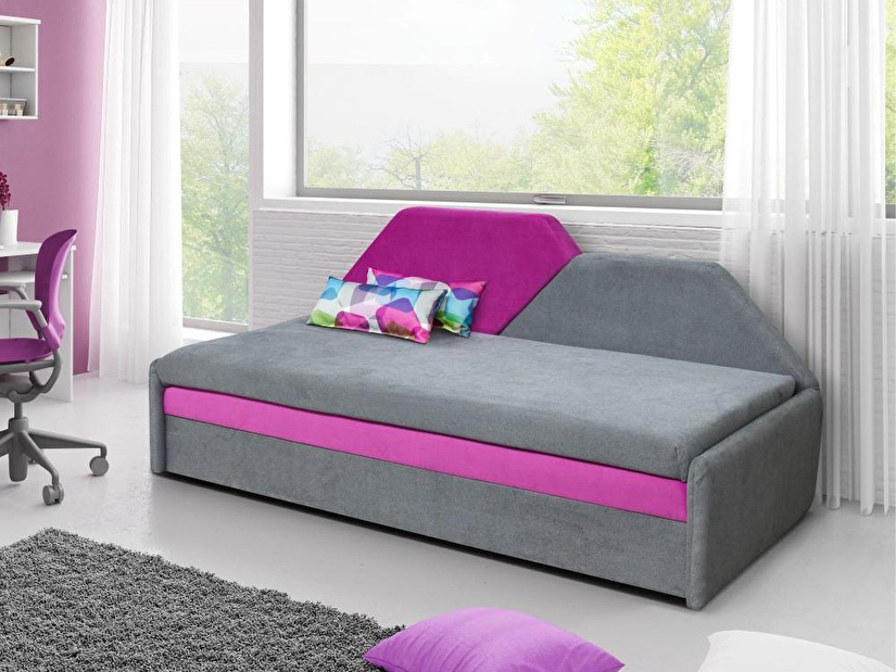 Jednolôžková posteľ (váľanda) 80 cm Maneg (sivá + ružová)