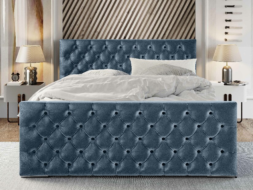 Manželská posteľ 160 cm Velva (modrá) (s roštom a úložným priestorom)