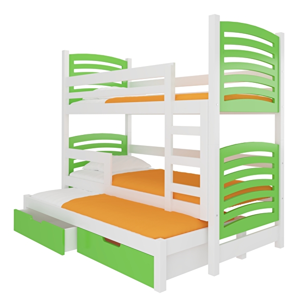 Poschodová detská posteľ 180x75 cm Stanislava (s roštom a matracom) (biela + zelená)