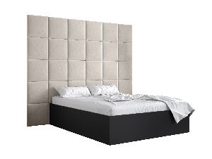 Manželská posteľ s čalúneným čelom 160 cm Brittany 3 (čierna matná + krémová) (s roštom)