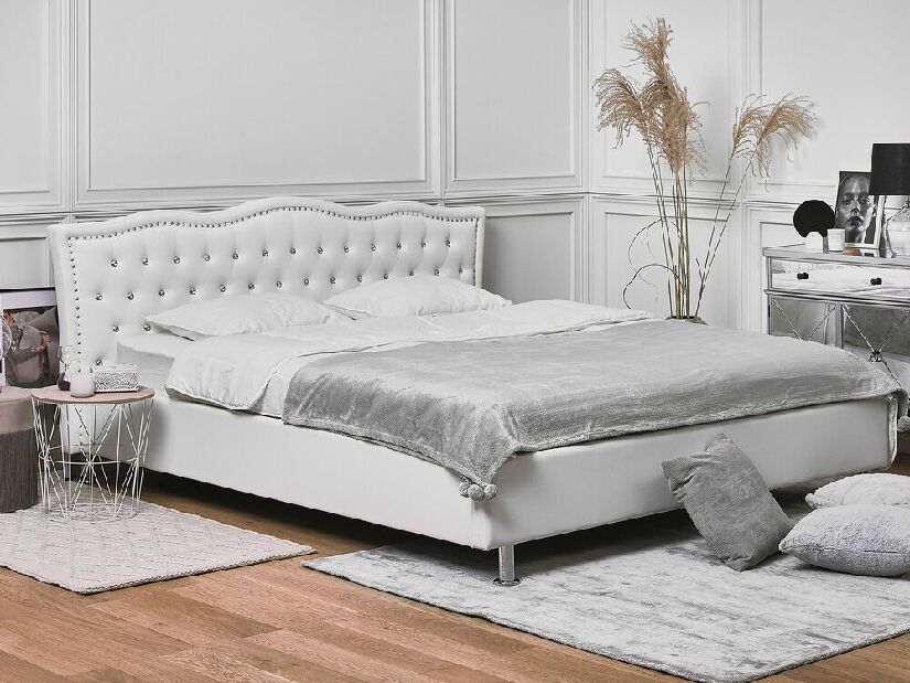 Manželská posteľ 180 cm MATH (s roštom a úl. priestorom) (biela)