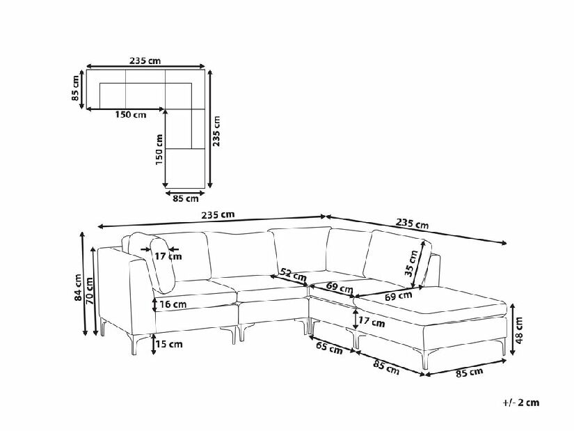 Rohová sedačka EVENA (sivá) (s taburetkou) (pre 4 osoby) (P)