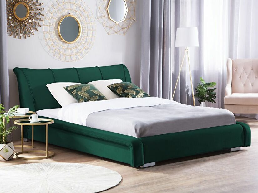 Manželská posteľ 180 cm NICE (s roštom) (zelená zamatová)