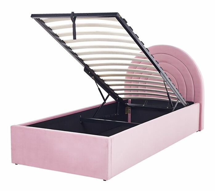 Jednolôžková posteľ 90 cm Annesile (ružová) (s roštom) (s úl. priestorom)