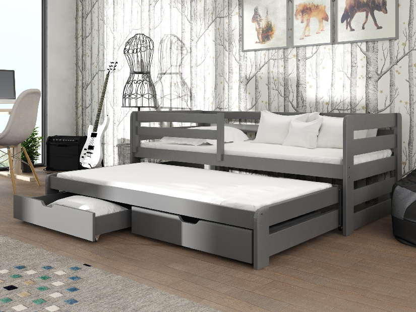Detská posteľ 90 x 190 cm SIMO (s roštom a úl. priestorom) (grafit)